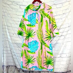 Holly Shae Pink Tropical Leaf Dress Size Large/X-Large Excellent Condition